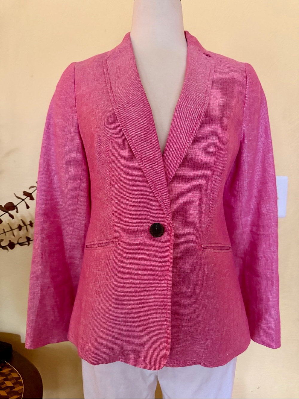 Talbots Pink Single-Button Linen-Blend Blazer